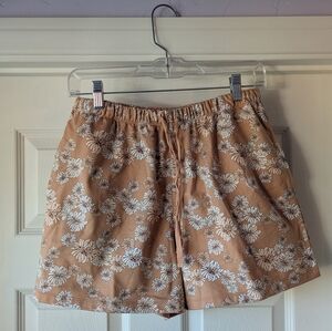 Paul & Joe Tan Floral Elastic Waist Shorts with White Flower Print